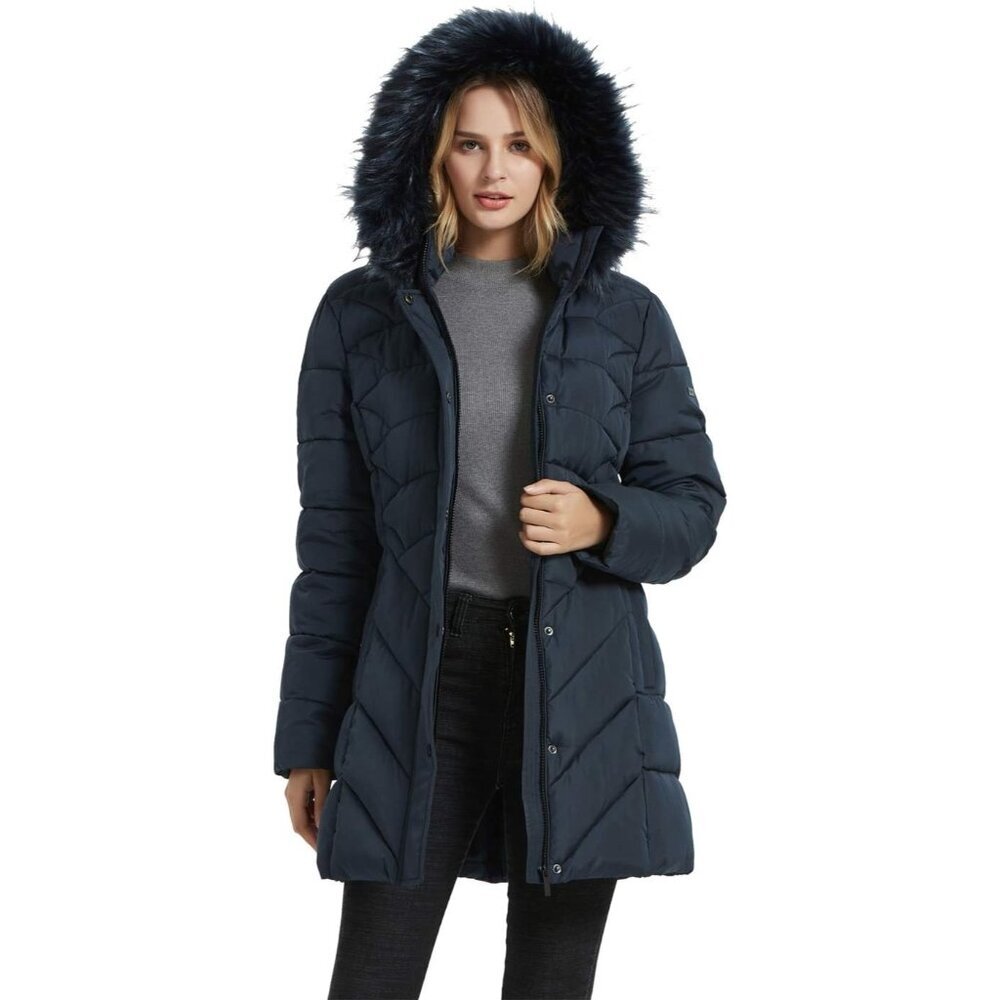 Women's Navy Winter Warm Thicken Long Outwear Pockets Coat Parka Jacket